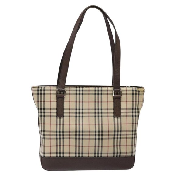 BURBERRY Nova Check Tote Bag Canvas Beige Silver Auth 125511 - Picture 3 of 16